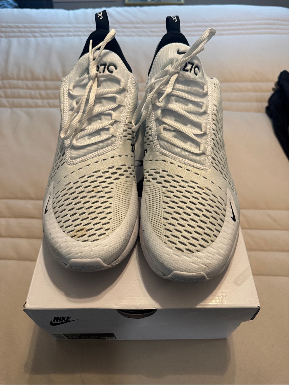 Nike White and Black Air Max 270 Mesh Athletic Shoes